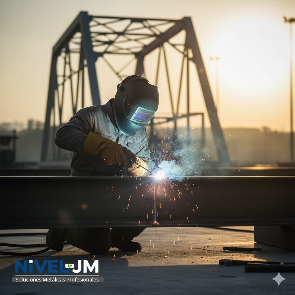 Soldador de NIVEL JM trabajando en una estructura metálica en Ecuador
